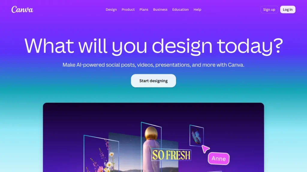 Canva front-page screenshot – best AI tools for students