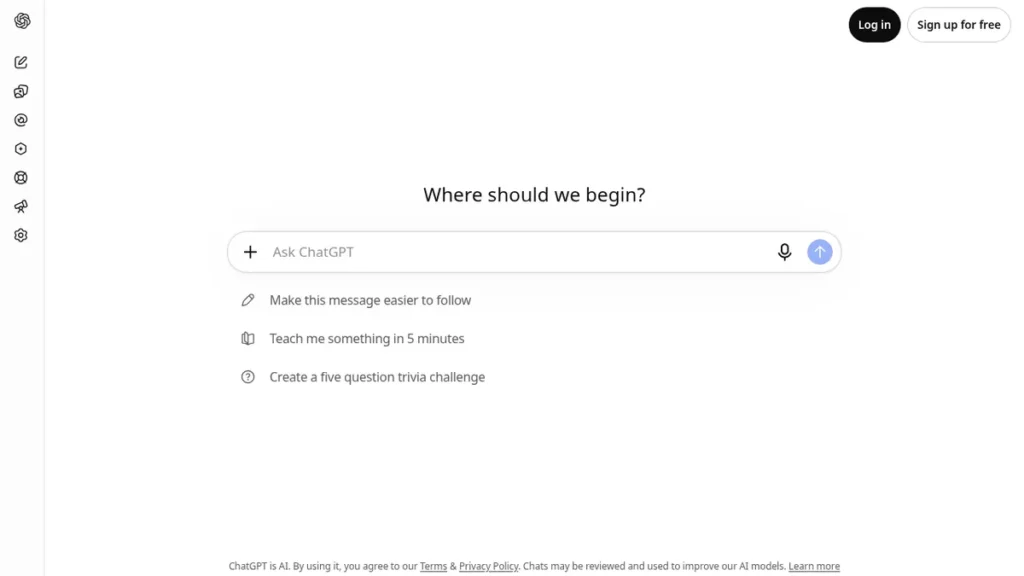 ChatGPT front-page screenshot – best free AI tools