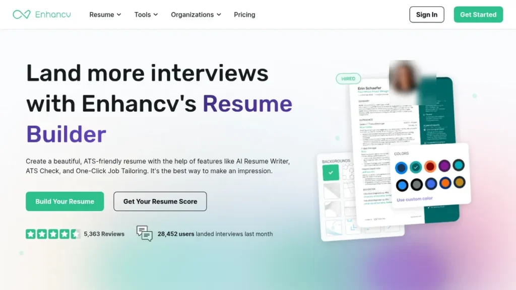 Enhancv front-page screenshot
