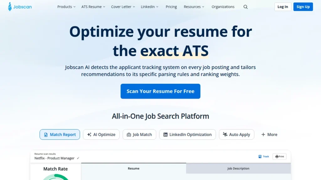 Jobscan front-page screenshot