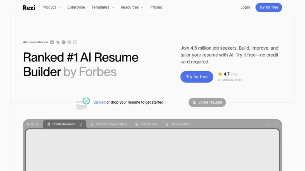 Rezi front-page screenshot
